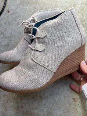 Toms Beige Canvas Wedge Ankle Boots
